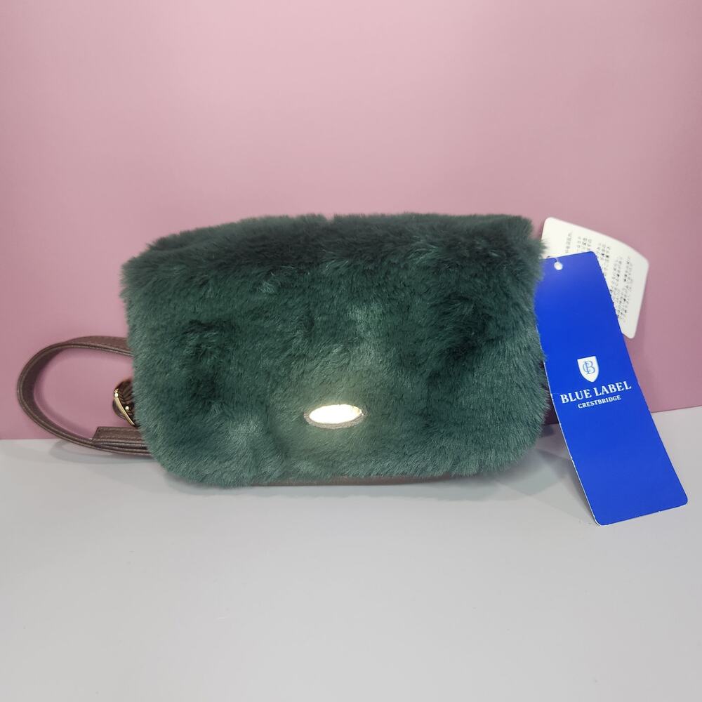 Blue Label‎ Crestbridge Emerald Green/Brown Fur Shoulder Bag Purse NWT